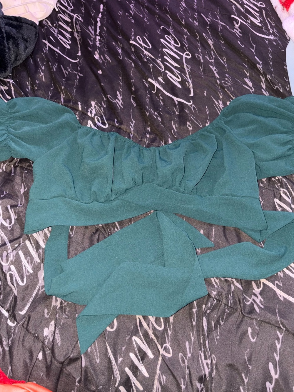 SHEIN Teal Off-Shoulder Tie-Back Crop Top